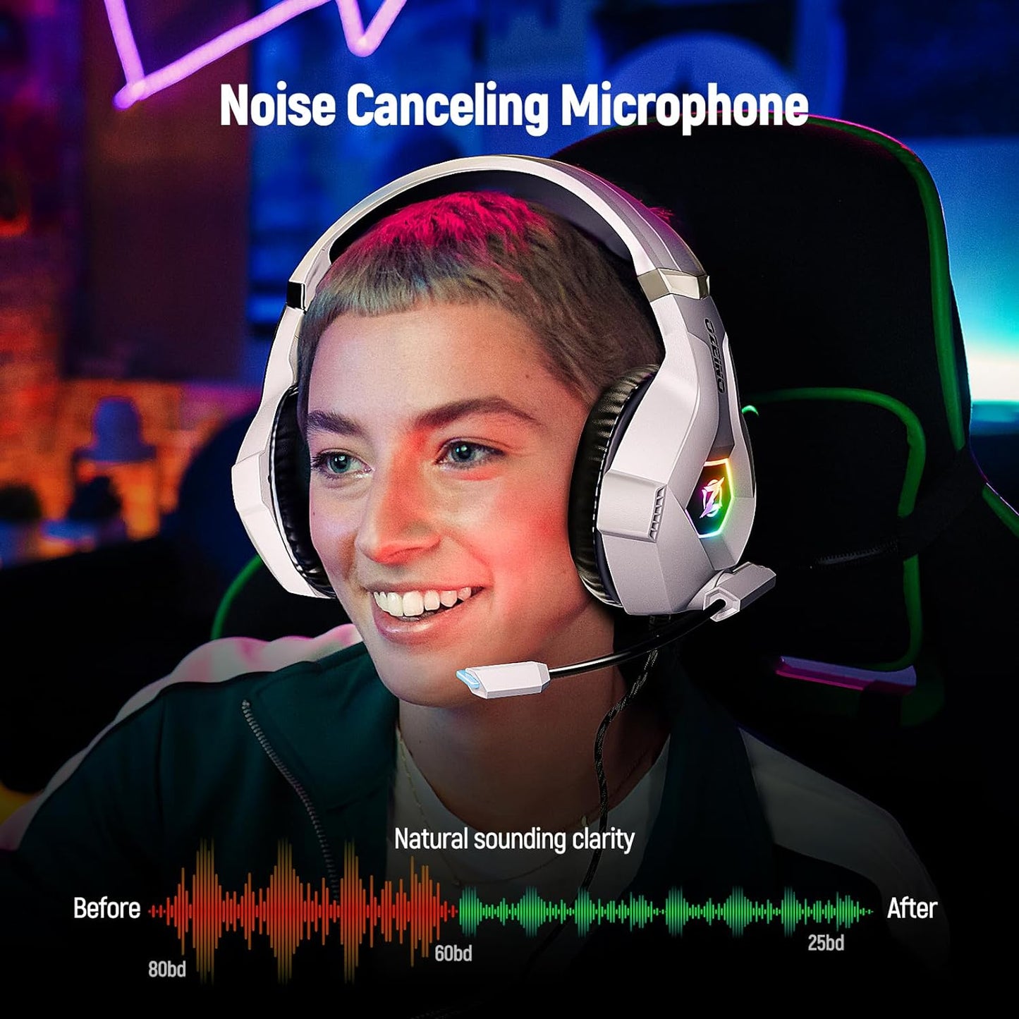 Gaming Headset for PC, PS4, PS5, Xbox Headset with 7.1 Surround Sound, Gaming Headphones with Noise Cancelling Mic RGB Light over Ear Headphones for Xbox Series X/S, Switch