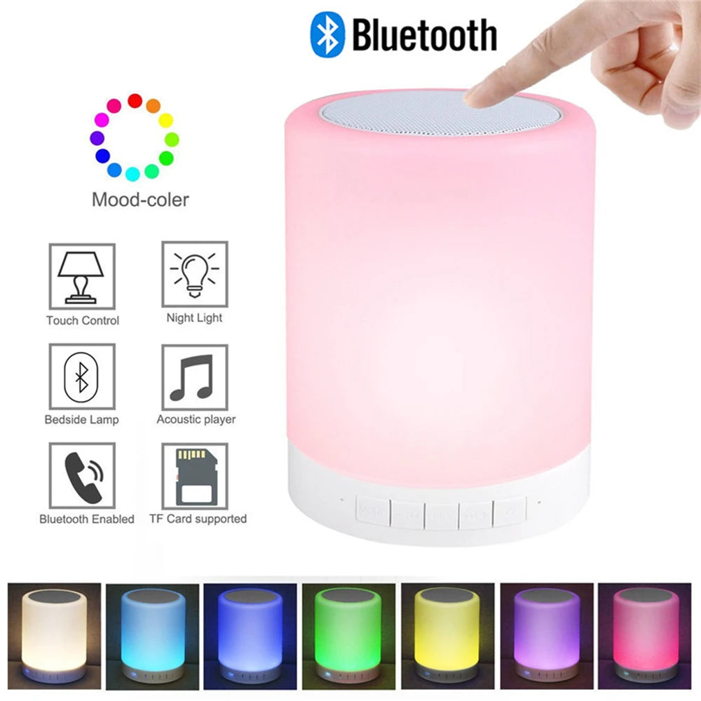 Colorful Night Light with Wireless Bluetooth Speaker Smart Portable Touch Control Colors LED Desk Table Lamp Support TF Card AUX