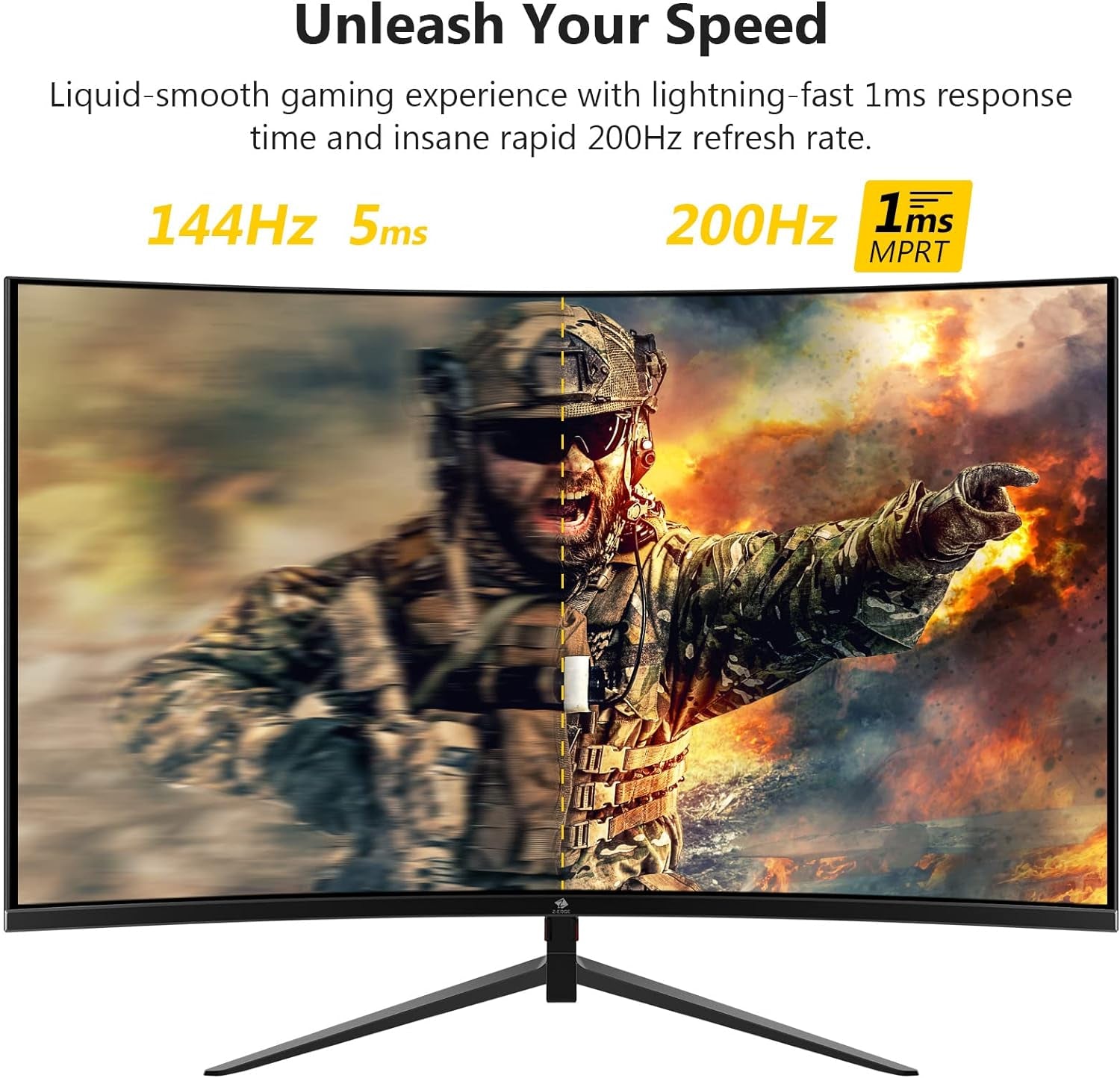 Z-Edge UG27 27-Inch Curved Gaming Monitor 16:9 1920X1080 200Hz 1Ms Frameless LED Gaming Monitor, AMD Freesync Premium Display Port HDMI Built-In Speakers