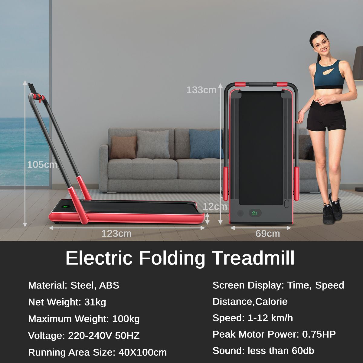 Folding Treadmill with LED Display Bluetooth Speaker