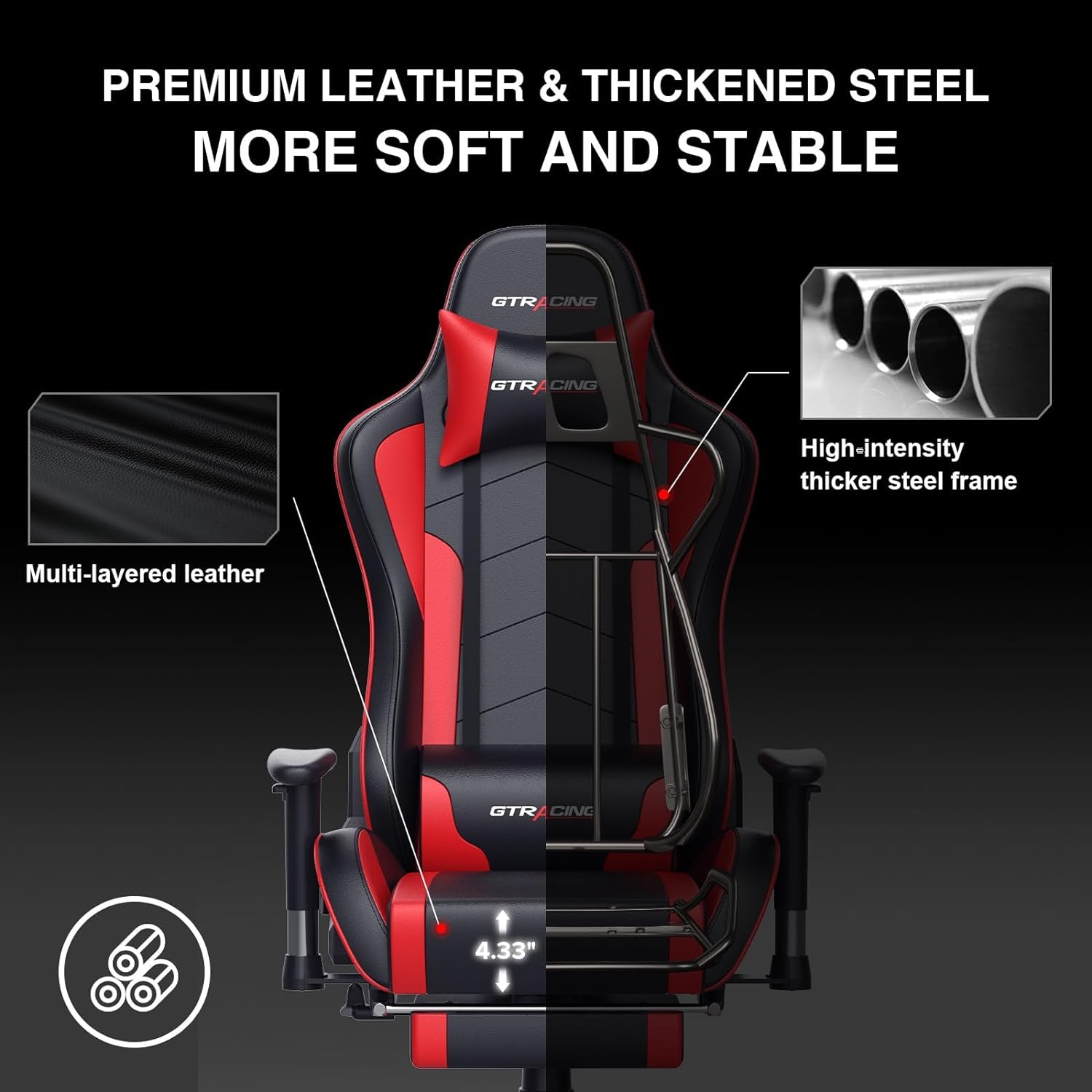 Gaming Chair with Footrest Speakers Video Game Chair Bluetooth Music Heavy Duty Ergonomic Computer Office Desk Chair Red