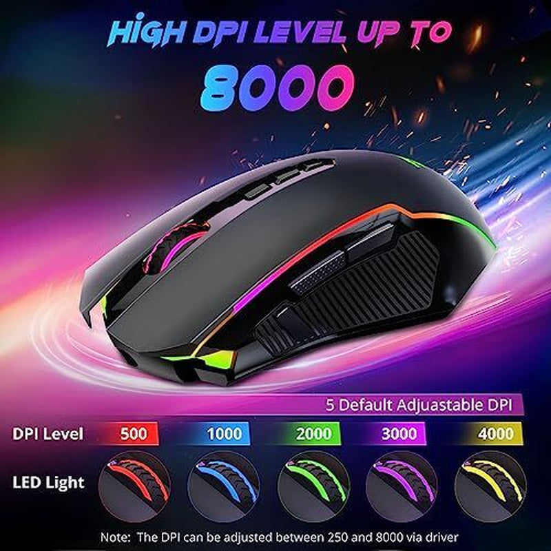 Gaming Mouse, Wireless Gaming Mouse with 9 Programmable Buttons, RGB