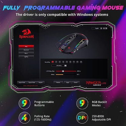 Gaming Mouse, Wireless Gaming Mouse with 9 Programmable Buttons, RGB