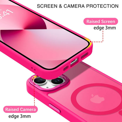 Magnetic for Iphone 13 Case & Iphone 14 Case [Compatible with Magsafe] Translucent Matte Phone Case Iphone 13/14 Slim Shockproof Women Men Protective Cover for Iphone 13/14 6.1", Hot Pink