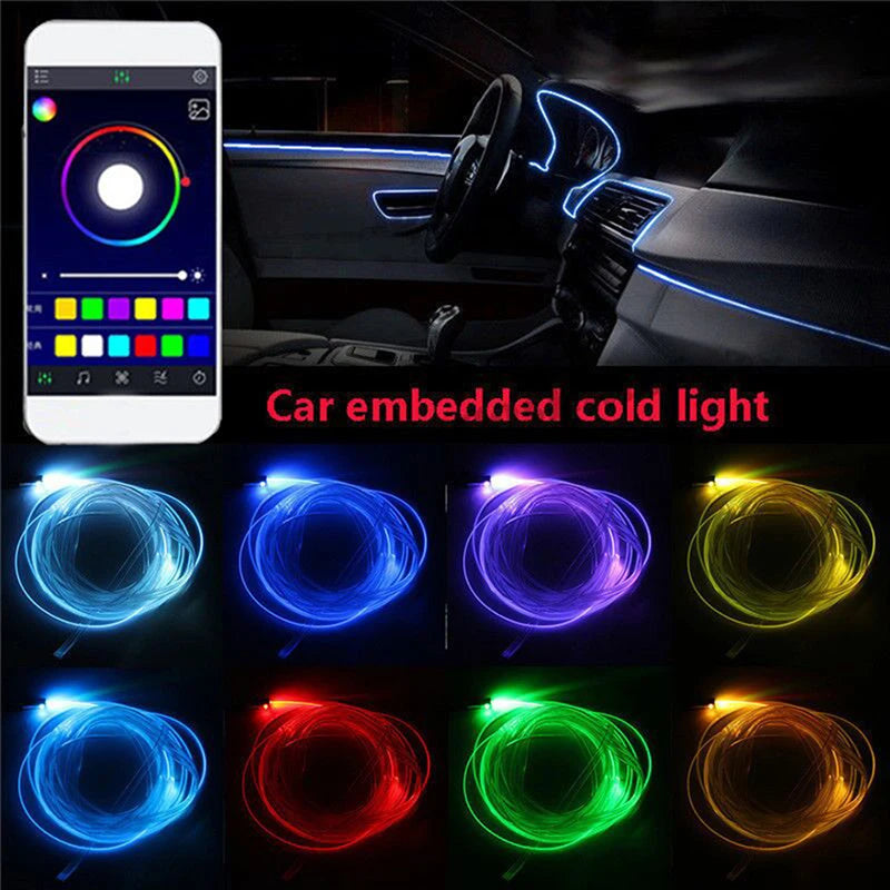 6 in 1 8M Sound Active EL Neon Strip Light RGB LED Car Interior Light Multicolor Bluetooth Phone Control Atmosphere Light 12V