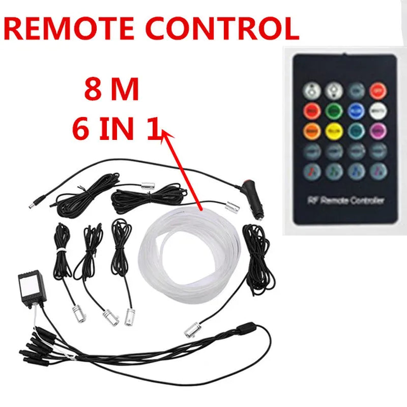 6 in 1 8M Sound Active EL Neon Strip Light RGB LED Car Interior Light Multicolor Bluetooth Phone Control Atmosphere Light 12V