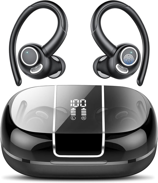 Headphones Wireless Earbuds Sport, Bluetooth 5.3 over Ear Buds Stereo Deep Bass Headset with Earhooks, 48H Wireless Earphones with HD Mic, IP7 Waterproof Earbud for Sports/Running/Workout