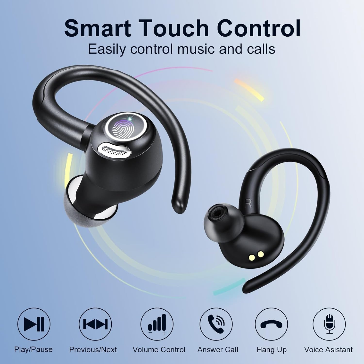 Headphones Wireless Earbuds Sport, Bluetooth 5.3 over Ear Buds Stereo Deep Bass Headset with Earhooks, 48H Wireless Earphones with HD Mic, IP7 Waterproof Earbud for Sports/Running/Workout