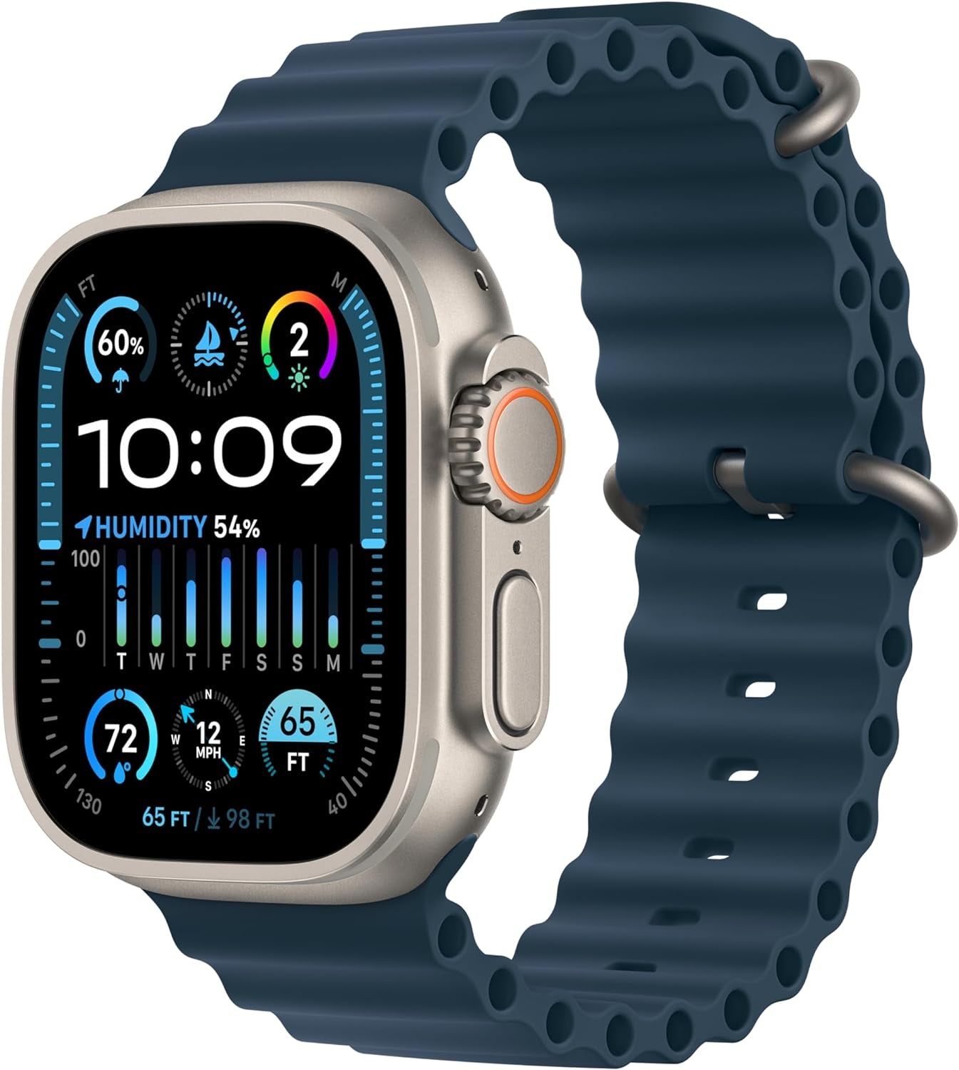 Watch Ultra 2 [GPS + Cellular 49Mm] Smartwatch with Rugged Titanium Case & Blue Ocean Band One Size. Fitness Tracker, Precision GPS, Action Button, Extra-Long Battery Life, Bright Retina Display