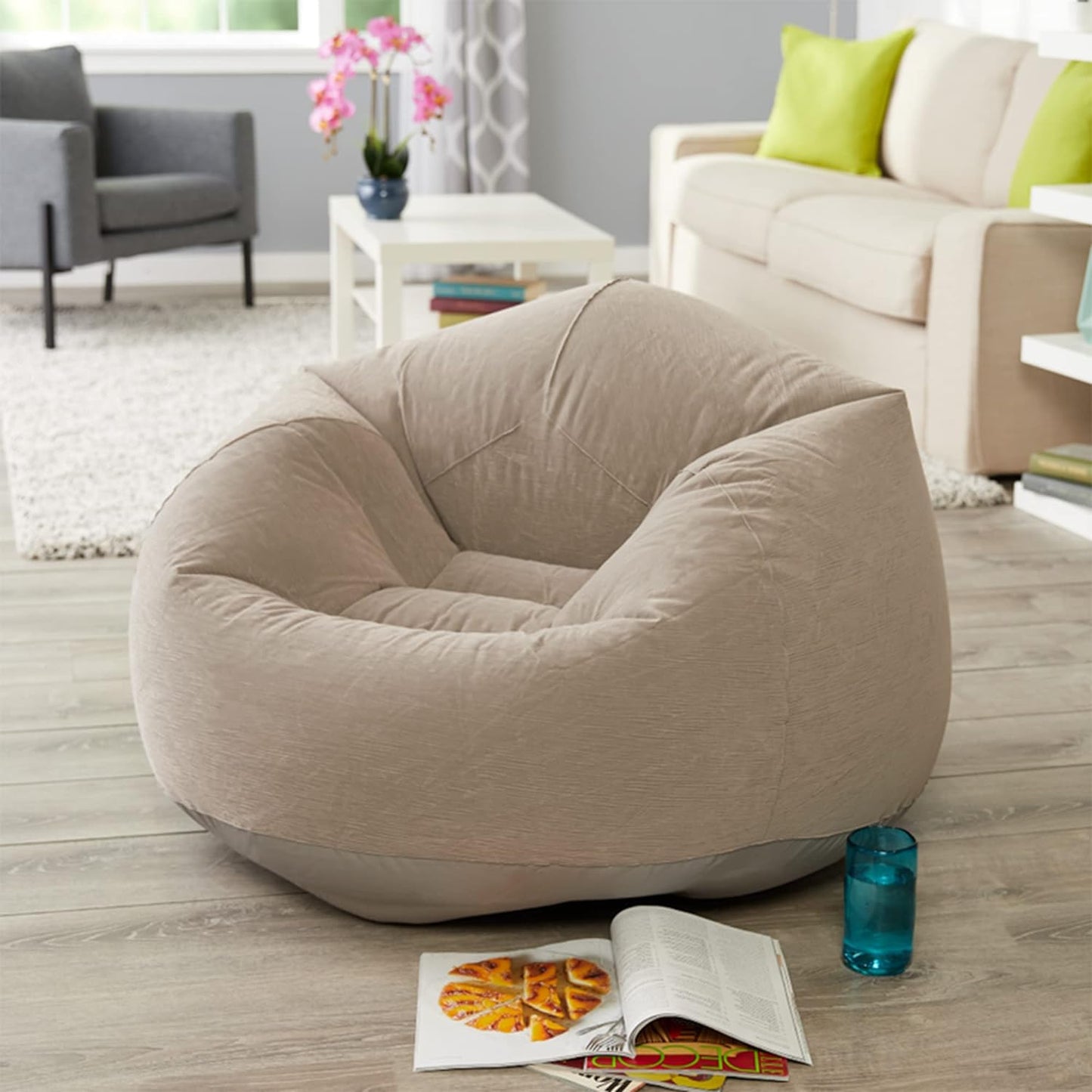 68579EP Beanless Bag Inflatable Lounge Chair: Corduroy Textured Flocking – Durable Vinyl – Folds Compactly – 220Lb Weight Capacity – 45" X 45" X 28"