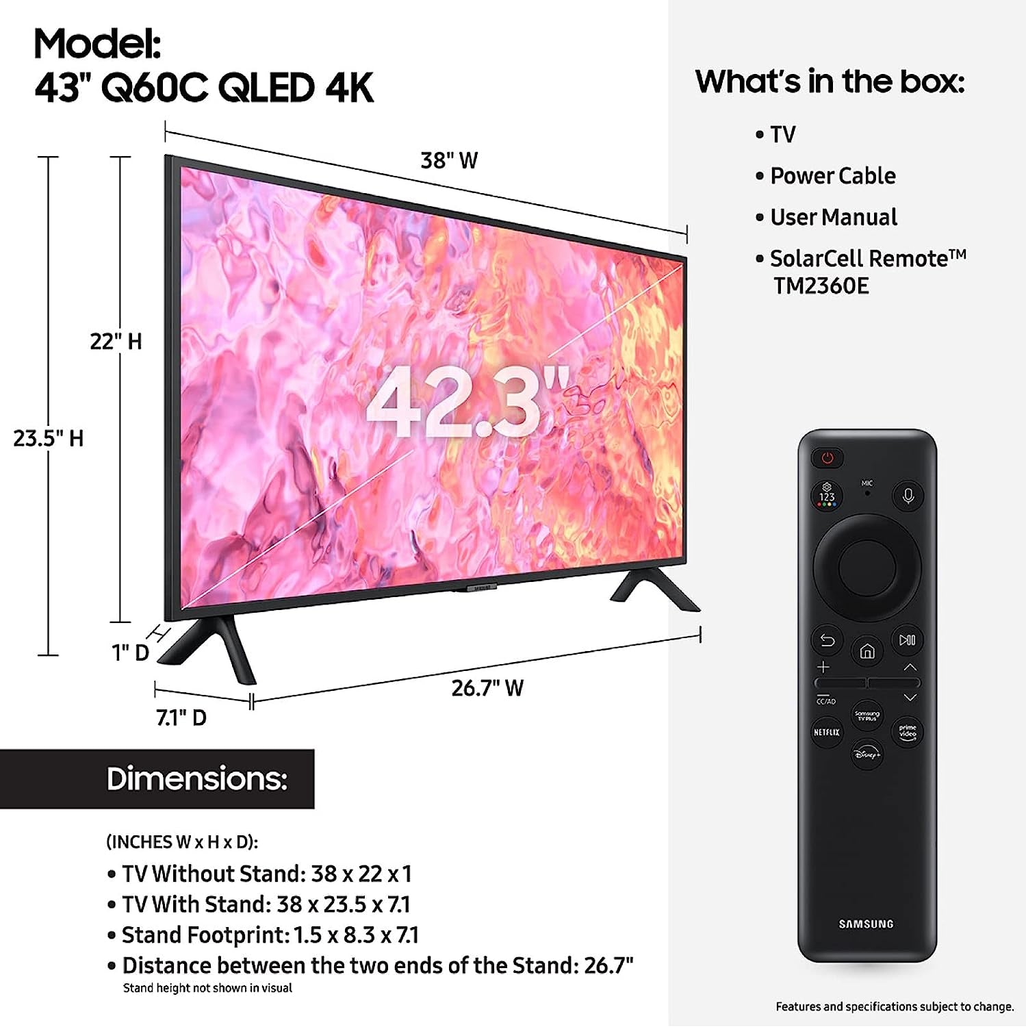 43-Inch Class QLED 4K Q60C Series Quantum HDR, Dual LED, Object Tracking Sound Lite, Q-Symphony, Motion Xcelerator, Gaming Hub, Smart TV with Alexa Built-In (QN43Q60C, 2023 Model)