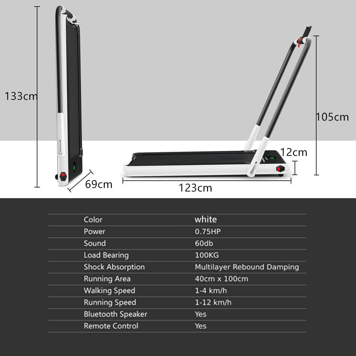 Folding Treadmill with LED Display Bluetooth Speaker