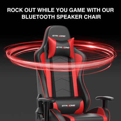 Gaming Chair with Footrest Speakers Video Game Chair Bluetooth Music Heavy Duty Ergonomic Computer Office Desk Chair Red