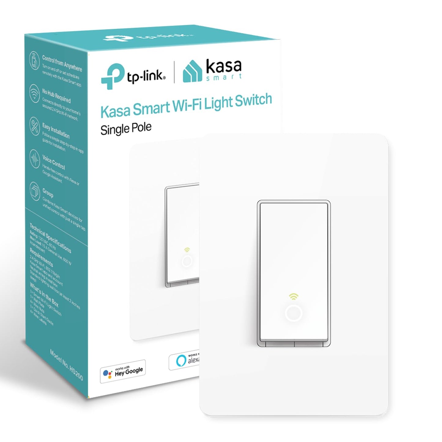 Kasa Smart Light Switch HS200, Single Pole, Needs Neutral Wire, 2.4Ghz Wi-Fi Light Switch Works with Alexa and Google Home, UL Certified, No Hub Required , White, HS200