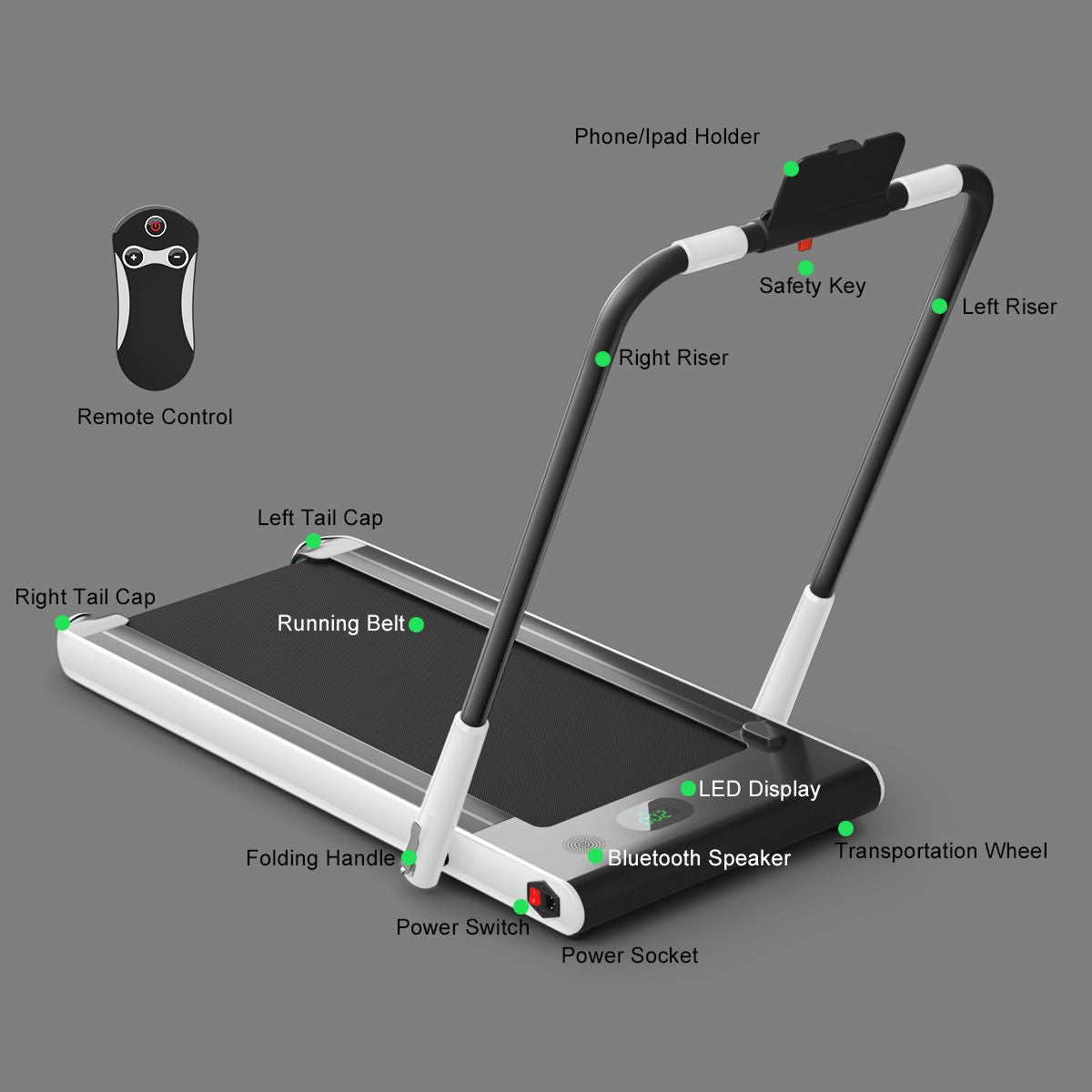 Folding Treadmill with LED Display Bluetooth Speaker