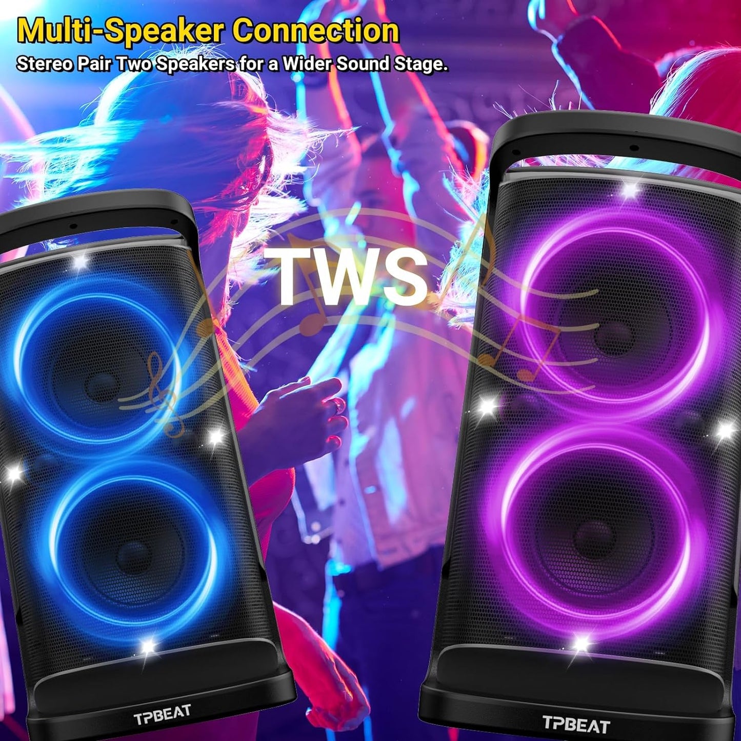 Portable Bluetooth Party Speaker: 160W Peak Powerful Loud Sound Deep Bass Wireless Boombox Large Subwoofer 15 Hours Battery Life Fast Charging with Led Light Show for Outdoor Camping Backyard