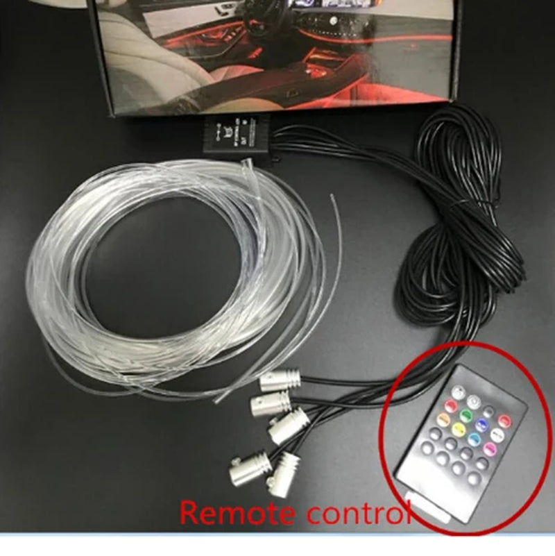 New 5PCS RGB LED Strips Ambient Light APP Bluetooth Control for Car Interior Atmosphere Light Lamp DIY Music 6M Fiber Optic Band