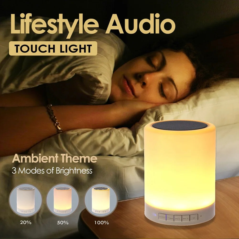 Colorful Night Light with Wireless Bluetooth Speaker Smart Portable Touch Control Colors LED Desk Table Lamp Support TF Card AUX