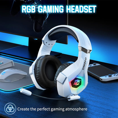 Gaming Headset for PC, PS4, PS5, Xbox Headset with 7.1 Surround Sound, Gaming Headphones with Noise Cancelling Mic RGB Light over Ear Headphones for Xbox Series X/S, Switch