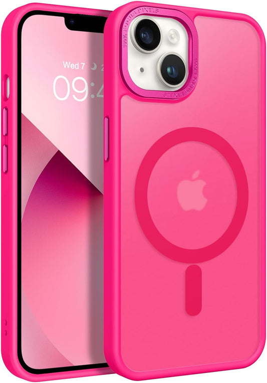 Magnetic for Iphone 13 Case & Iphone 14 Case [Compatible with Magsafe] Translucent Matte Phone Case Iphone 13/14 Slim Shockproof Women Men Protective Cover for Iphone 13/14 6.1", Hot Pink