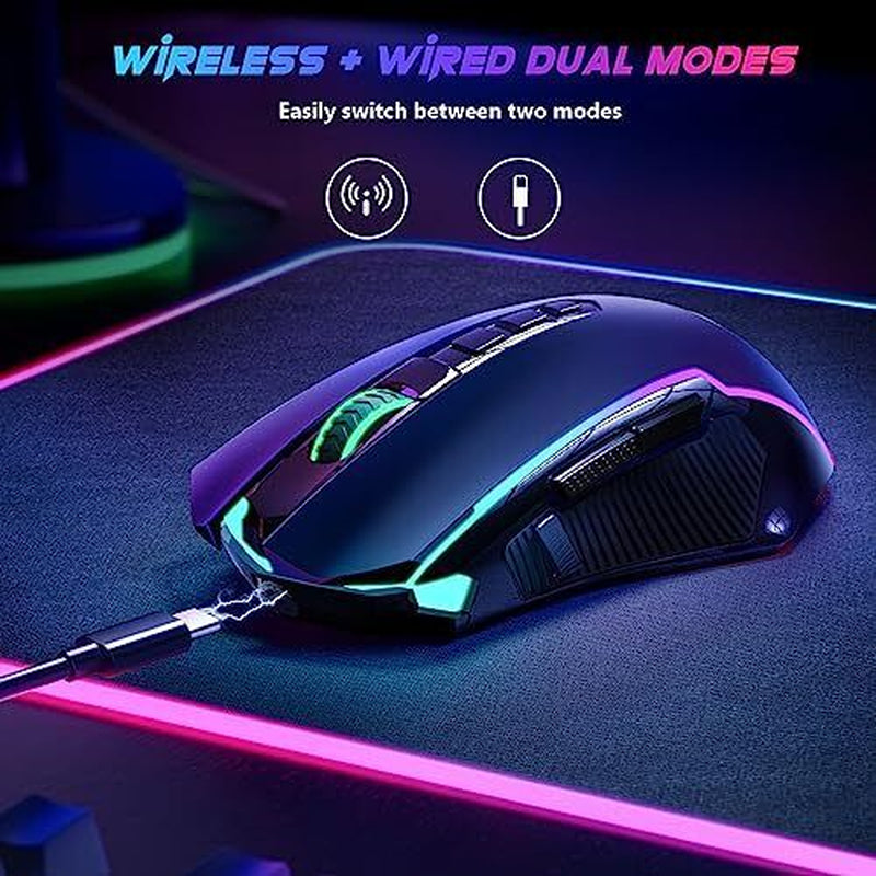 Gaming Mouse, Wireless Gaming Mouse with 9 Programmable Buttons, RGB