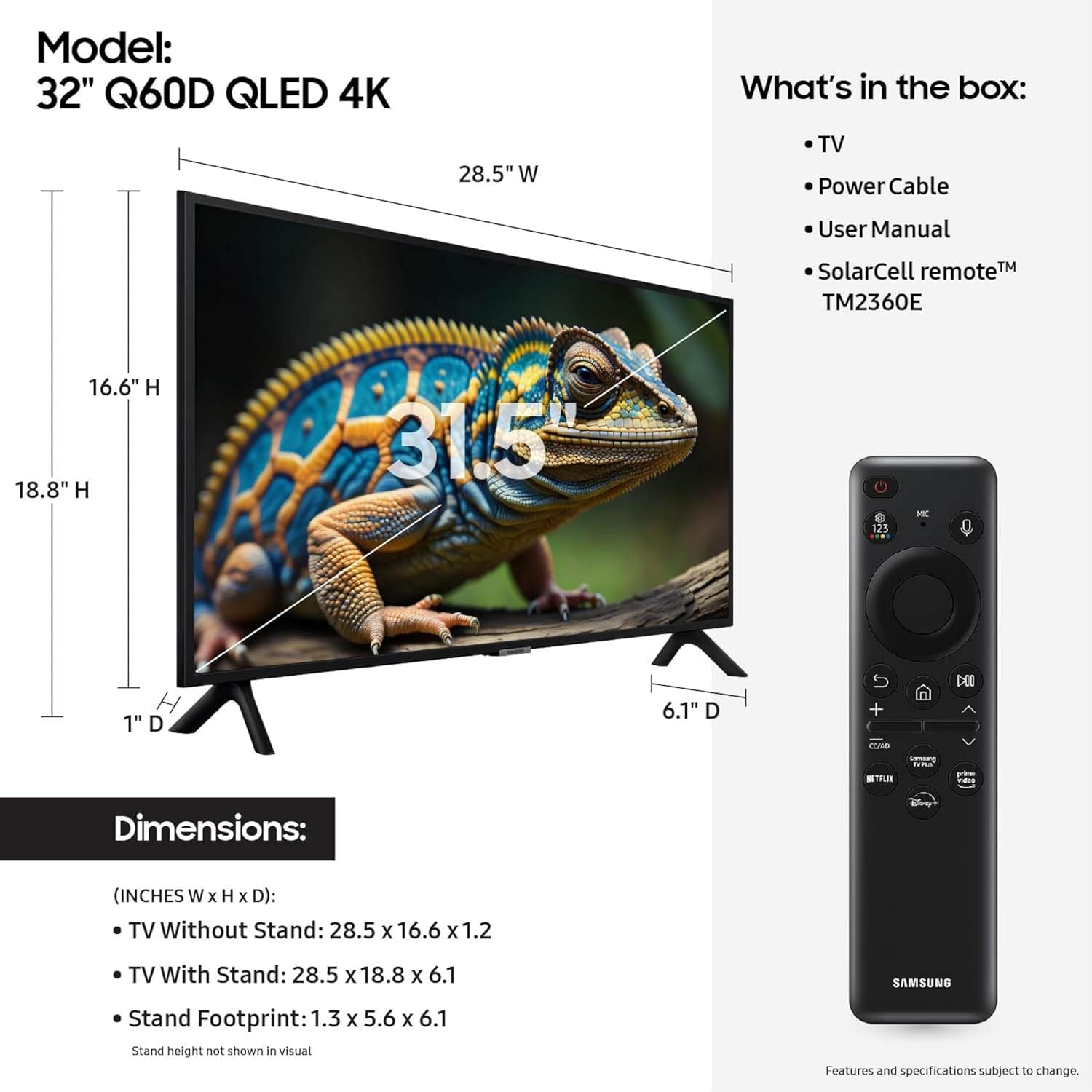 32-Inch Class QLED 4K Q60D Series Quantum HDR Smart TV W/Object Tracking Sound Lite, Motion Xcelerator, Slim Design, Gaming Hub, Alexa Built-In (QN32Q60D, 2024 Model)