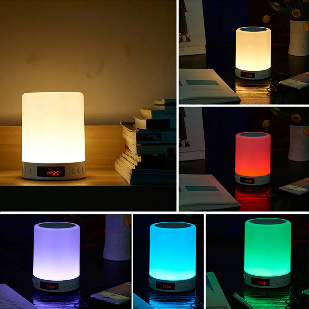 Colorful Night Light with Wireless Bluetooth Speaker Smart Portable Touch Control Colors LED Desk Table Lamp Support TF Card AUX