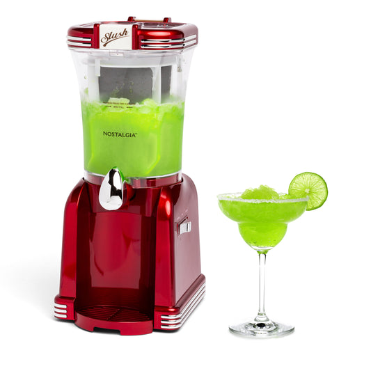 Frozen Drink Maker and Margarita Machine for Home - 32-Ounce Slushy Maker with Stainless Steel Flow Spout - Easy to Clean and Double Insulated - Retro Red