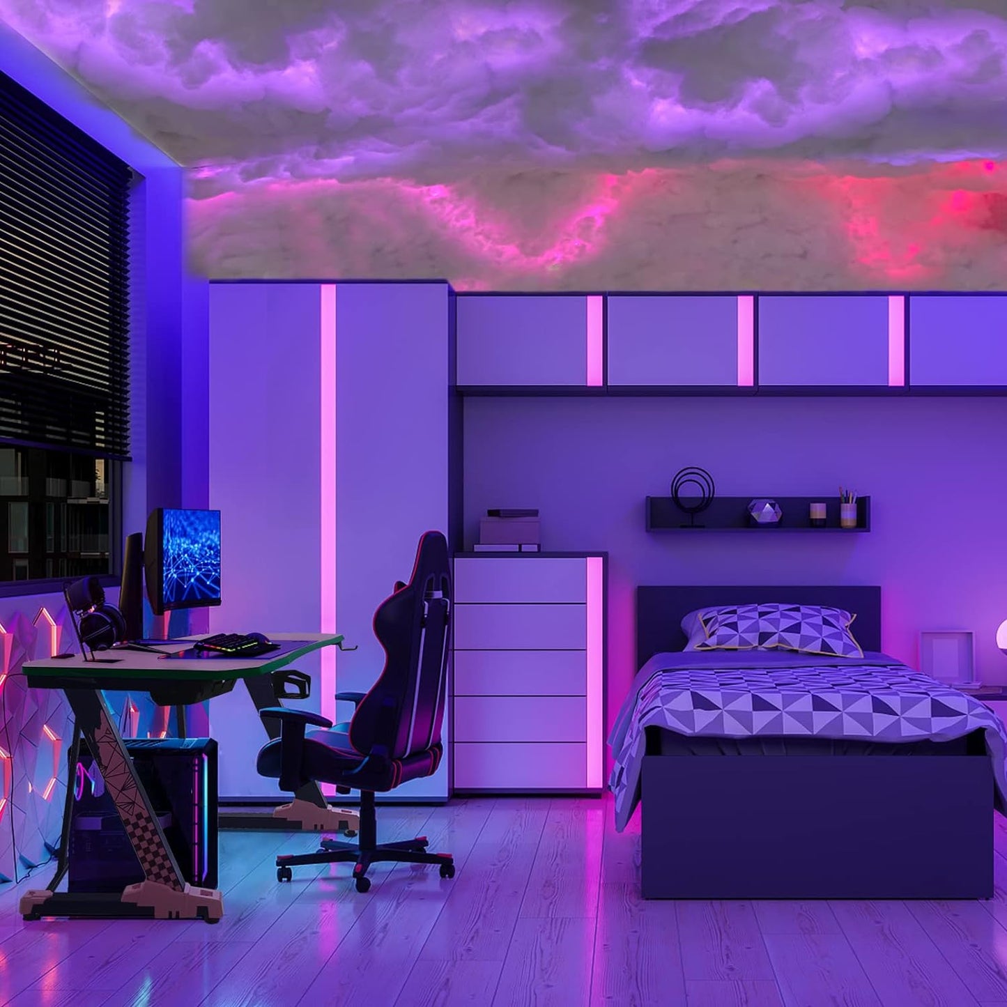 Cloud Light, Thundercloud LED Light 3D Cotton Lightning Cloud Colorful Atmosphere DIY Creative Night Light for Gaming Room, Club, Bar, DJ Party,16 Feet