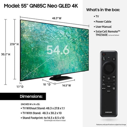 55-Inch Class Neo QLED 4K QN85C Series Neo Quantum HDR, Dolby Atmos, Object Tracking Sound, Motion Xcelerator Turbo+, Gaming Hub, Smart TV with Alexa Built-In (QN55QN85CAFXZA, 2023 Model)