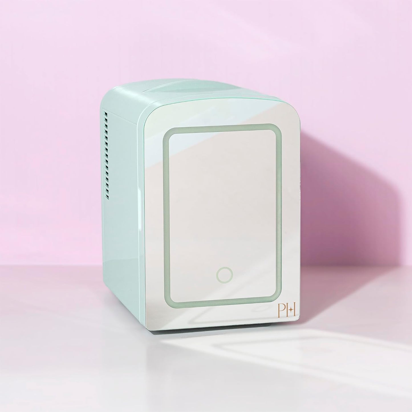 Mini Refrigerator and Personal Beauty Fridge, Mirrored Door with Dimmable LED Light, Thermoelectric Cooling and Warming Function for All Cosmetics and Skincare Needs, 4-Liter, Aqua