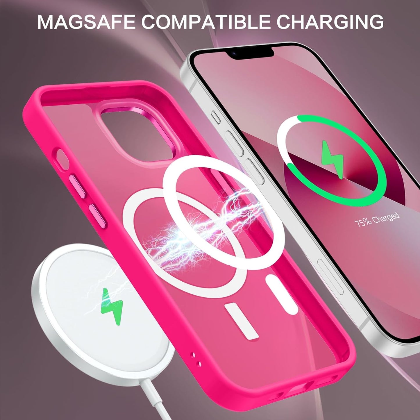 Magnetic for Iphone 13 Case & Iphone 14 Case [Compatible with Magsafe] Translucent Matte Phone Case Iphone 13/14 Slim Shockproof Women Men Protective Cover for Iphone 13/14 6.1", Hot Pink