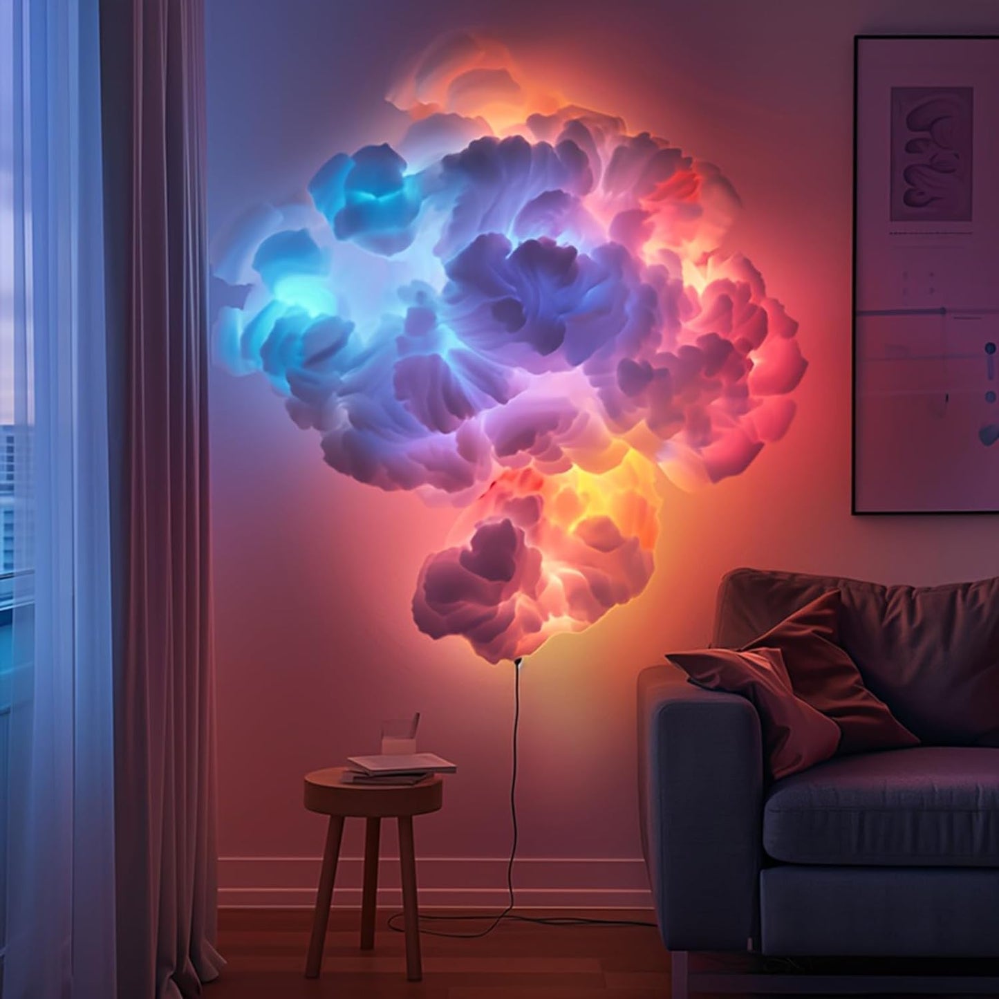 Cloud Light Multicolor Lightning Changing, 3D Thundercloud LED Light Cotton Lightning Cloud Colorful Atmosphere Night Light, DIY Creative Cloud Lights for Bedroom Gaming Room Indoor, 16 Feet