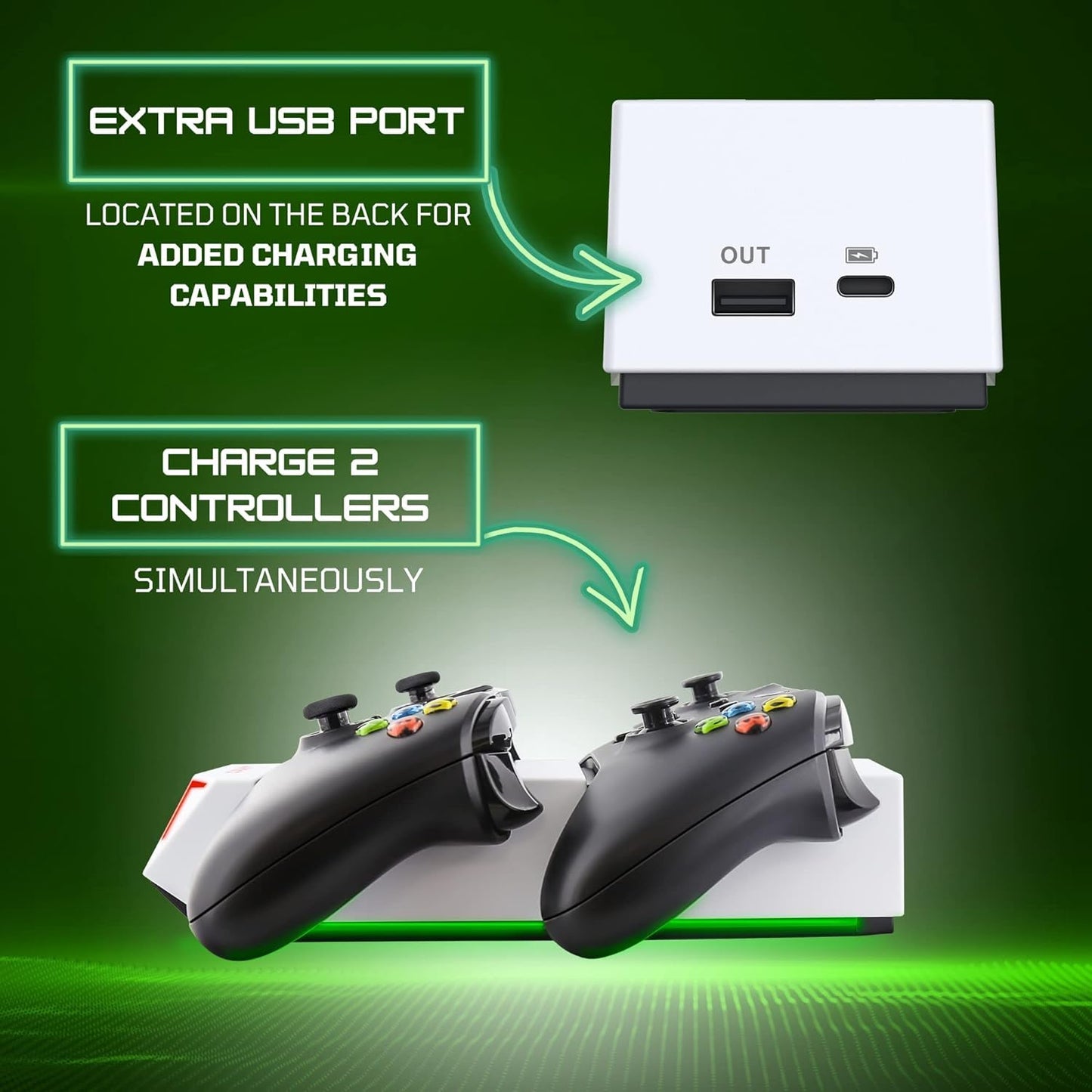 Charging Station for Xbox Series XS and Xbox - Charge Base for 2 Xbox Controllers W/Led Indicators and Extra USB Port - Xbox Controller Charge Stand W/Rechargeable Batteries - Xbox Accessories