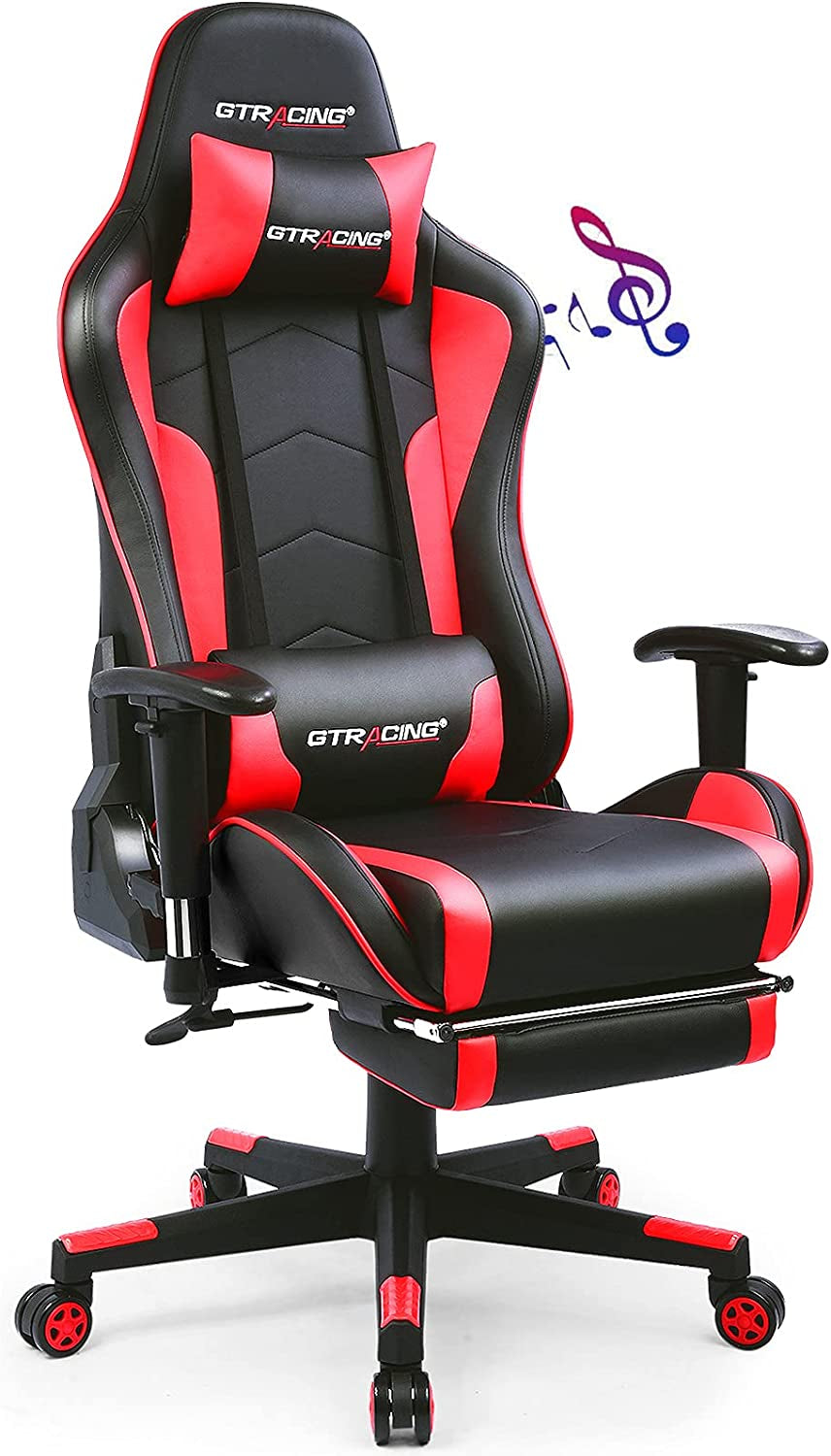 Gaming Chair with Footrest Speakers Video Game Chair Bluetooth Music Heavy Duty Ergonomic Computer Office Desk Chair Red