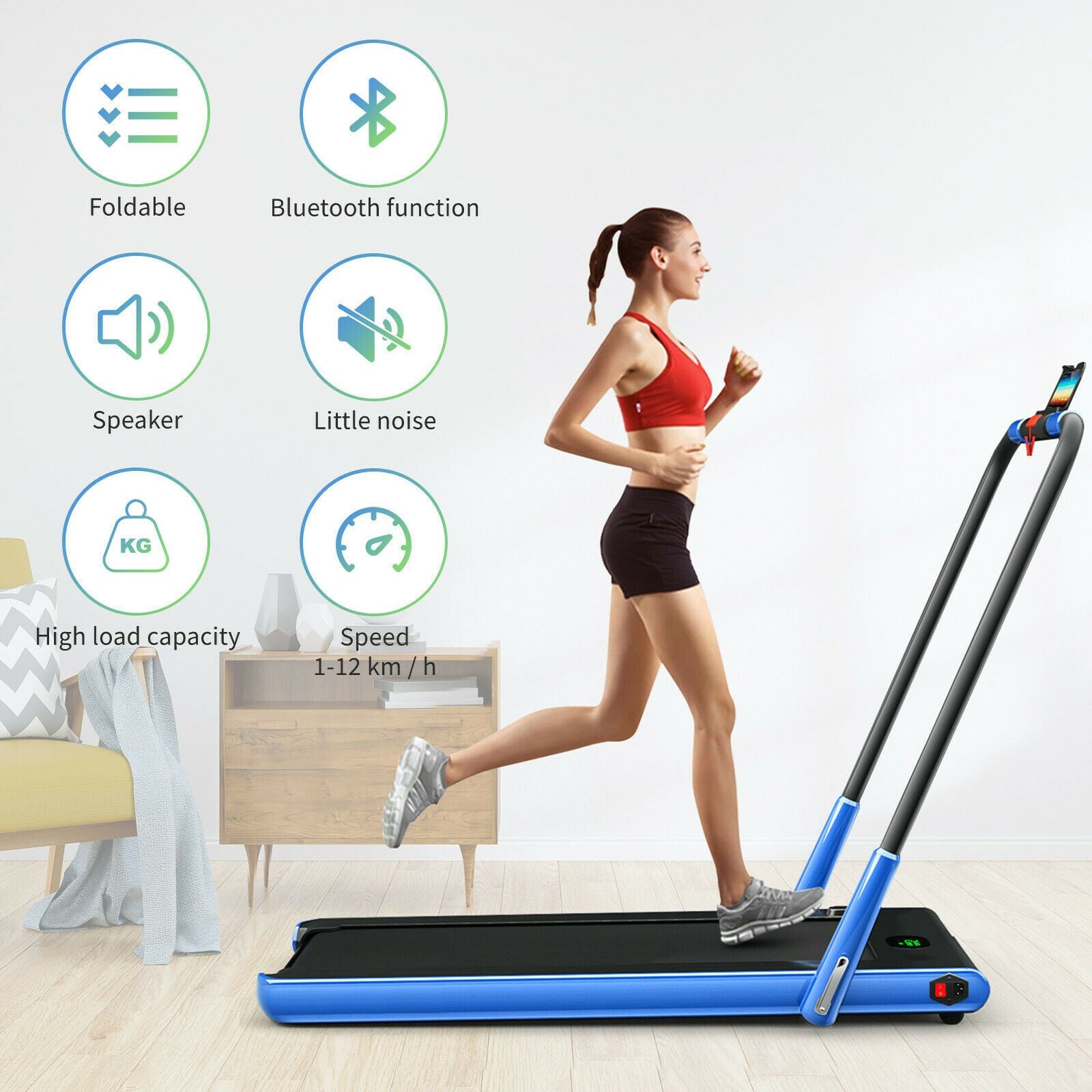 Folding Treadmill with LED Display Bluetooth Speaker