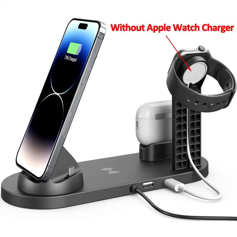 5 in 1 Wireless Charger Stand Pad for Iphone 15 14 13 12 11 X Apple Watch Airpods Desk Phone Chargers Fast Charging Dock Station