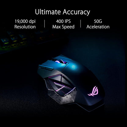 ROG Spatha X Wireless Gaming Mouse (Magnetic Charging Stand, 12 Programmable Buttons, 19,000 DPI, Push-Fit Hot Swap Switch Sockets, ROG Micro Switches&Paracord and Aura RGB Lighting),Black