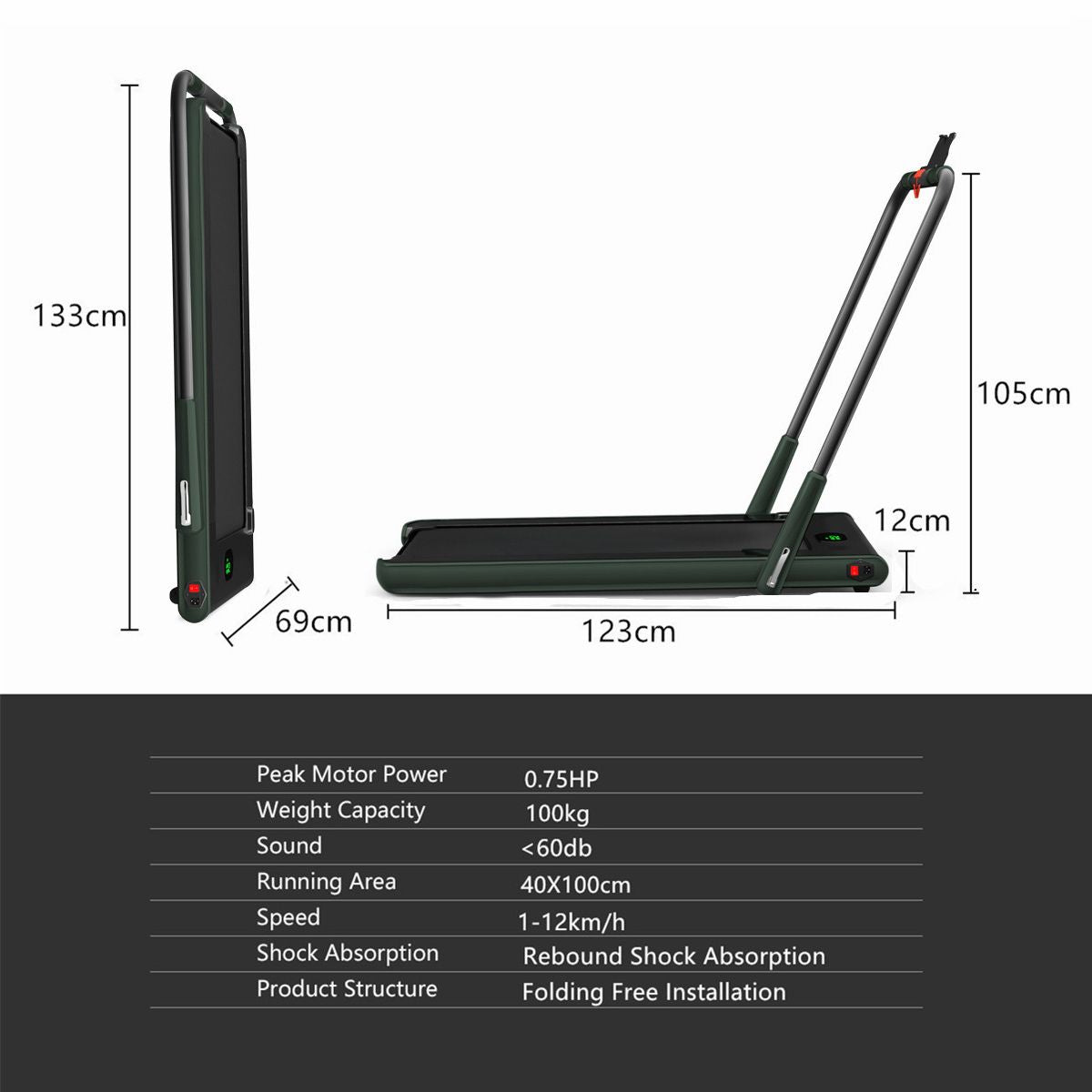 Folding Treadmill with LED Display Bluetooth Speaker