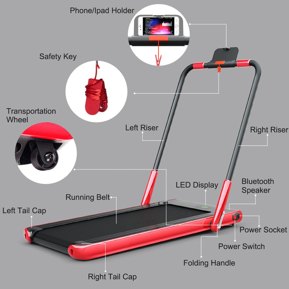 Folding Treadmill with LED Display Bluetooth Speaker