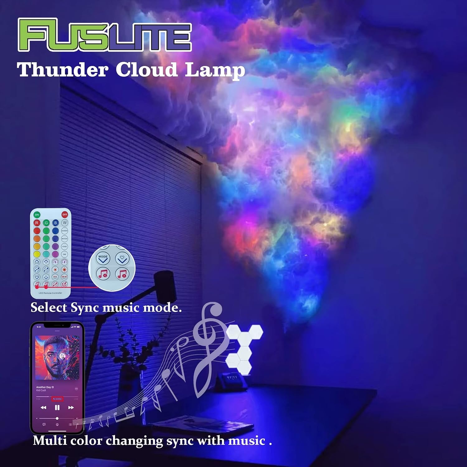 2024 New Cloud Light, 3D Thundercloud LED Light Cotton Lightning Cloud Colorful Atmosphere Night Light, DIY Creative Cloud Lights Gaming Room Garage Club Bar Dj Party Light, 32 Feet