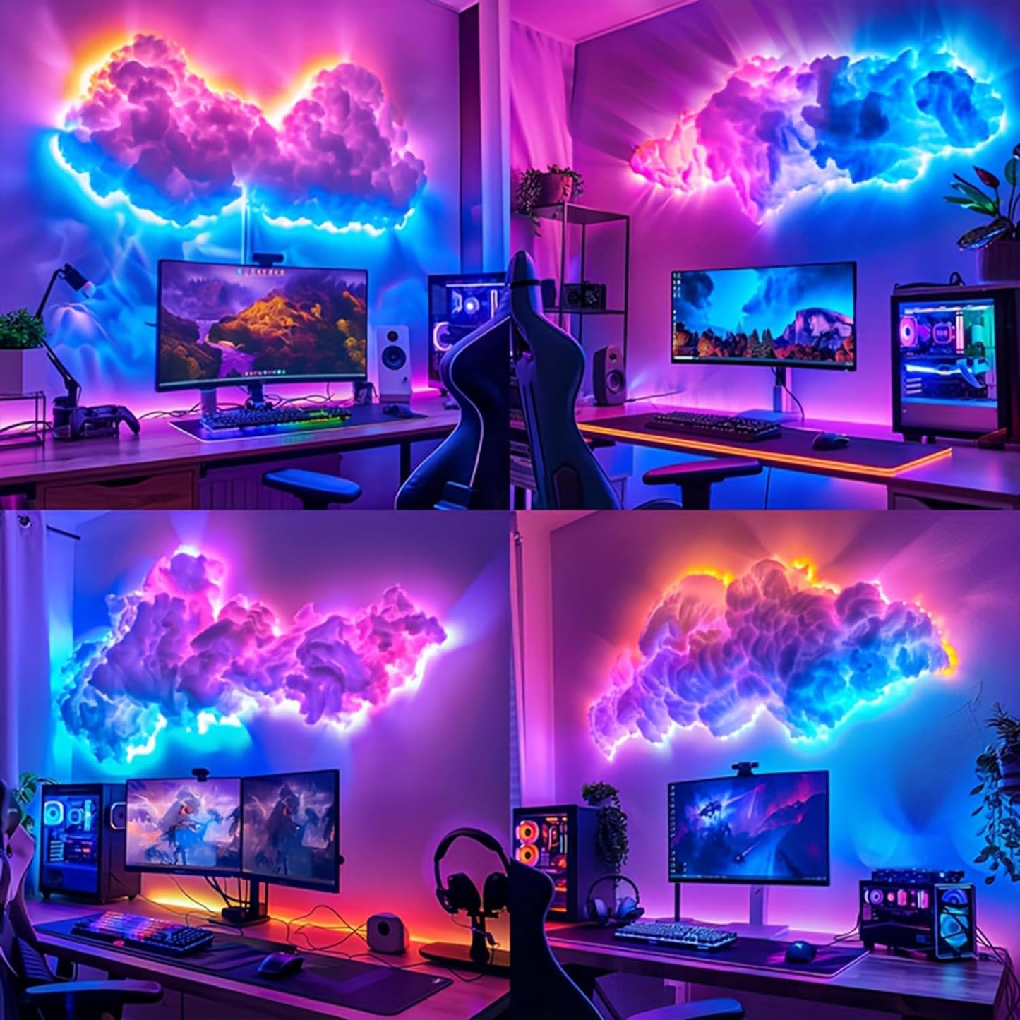 Cloud Light Multicolor Lightning Changing, 3D Thundercloud LED Light Cotton Lightning Cloud Colorful Atmosphere Night Light, DIY Creative Cloud Lights for Bedroom Gaming Room Indoor, 16 Feet