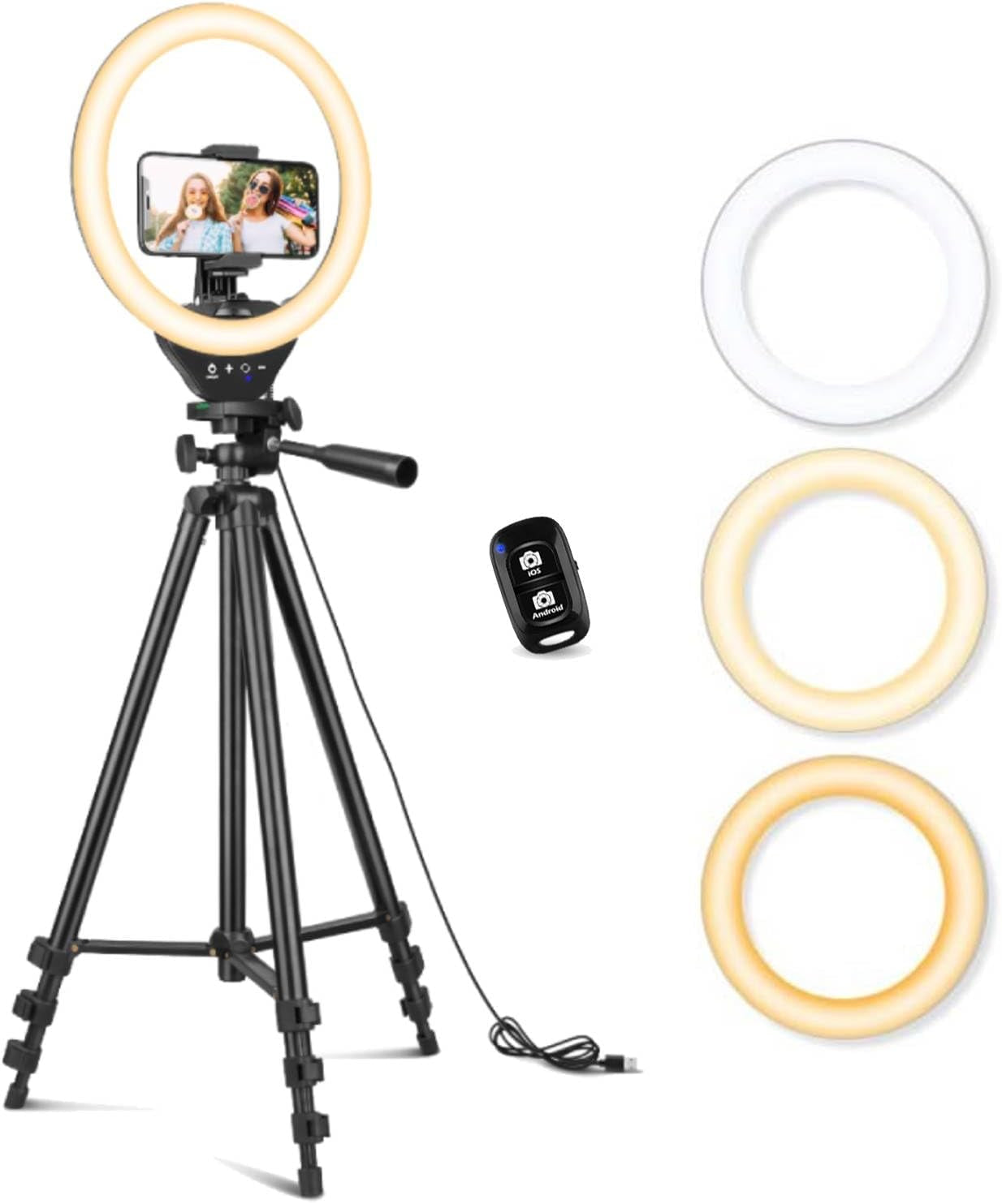 10'' Ring Light with 50'' Extendable Tripod Stand, LED Circle Lights with Phone Holder for Live Stream/Makeup/Youtube Video/Tiktok, Compatible with All Phones