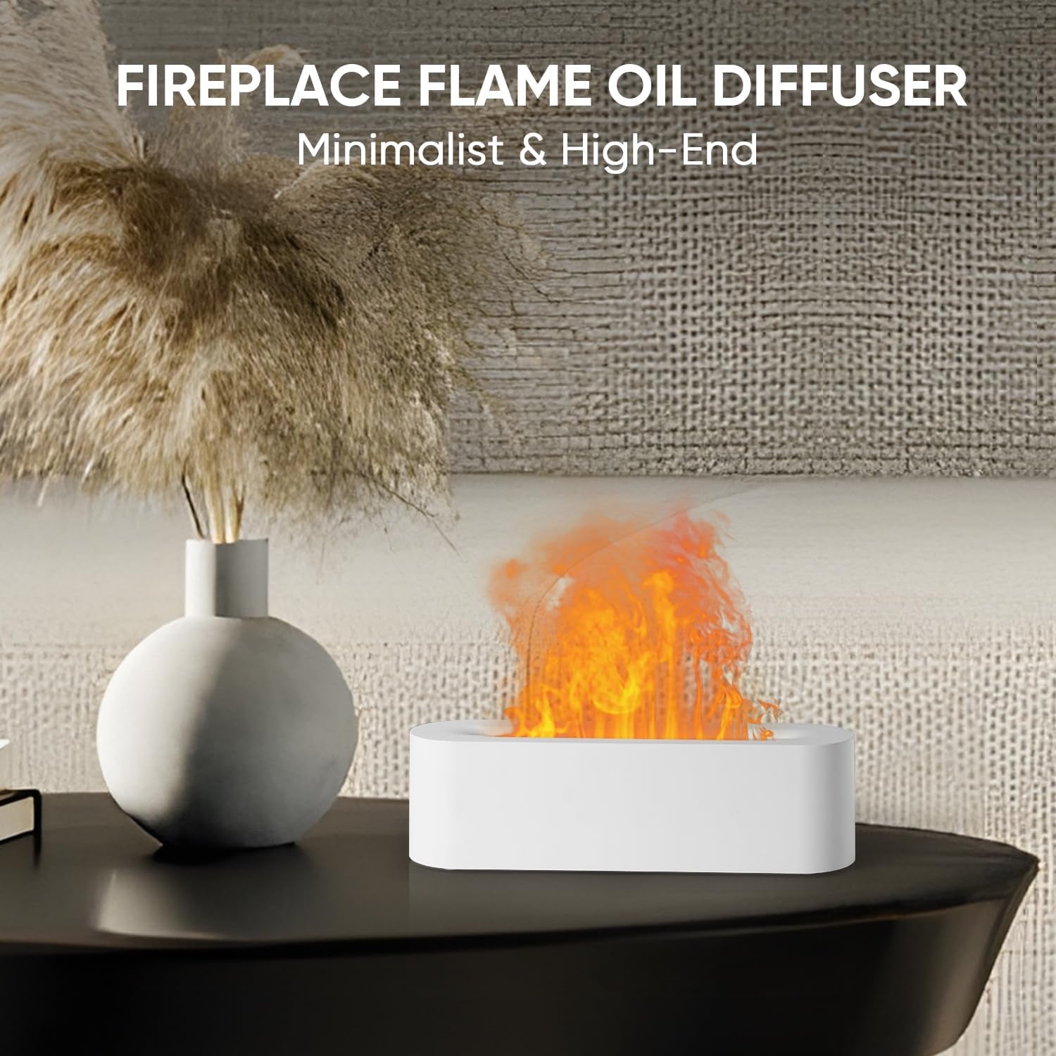 Fireplace Colorful Fire Flame Diffuser, Aromatherapy Essential Oil Diffuser, 150Ml Cool Mist Humidifier, Ultrasonic Fragrance Scent Aroma Diffuser for Home,Bedroom, Timer & Auto-Off (White)