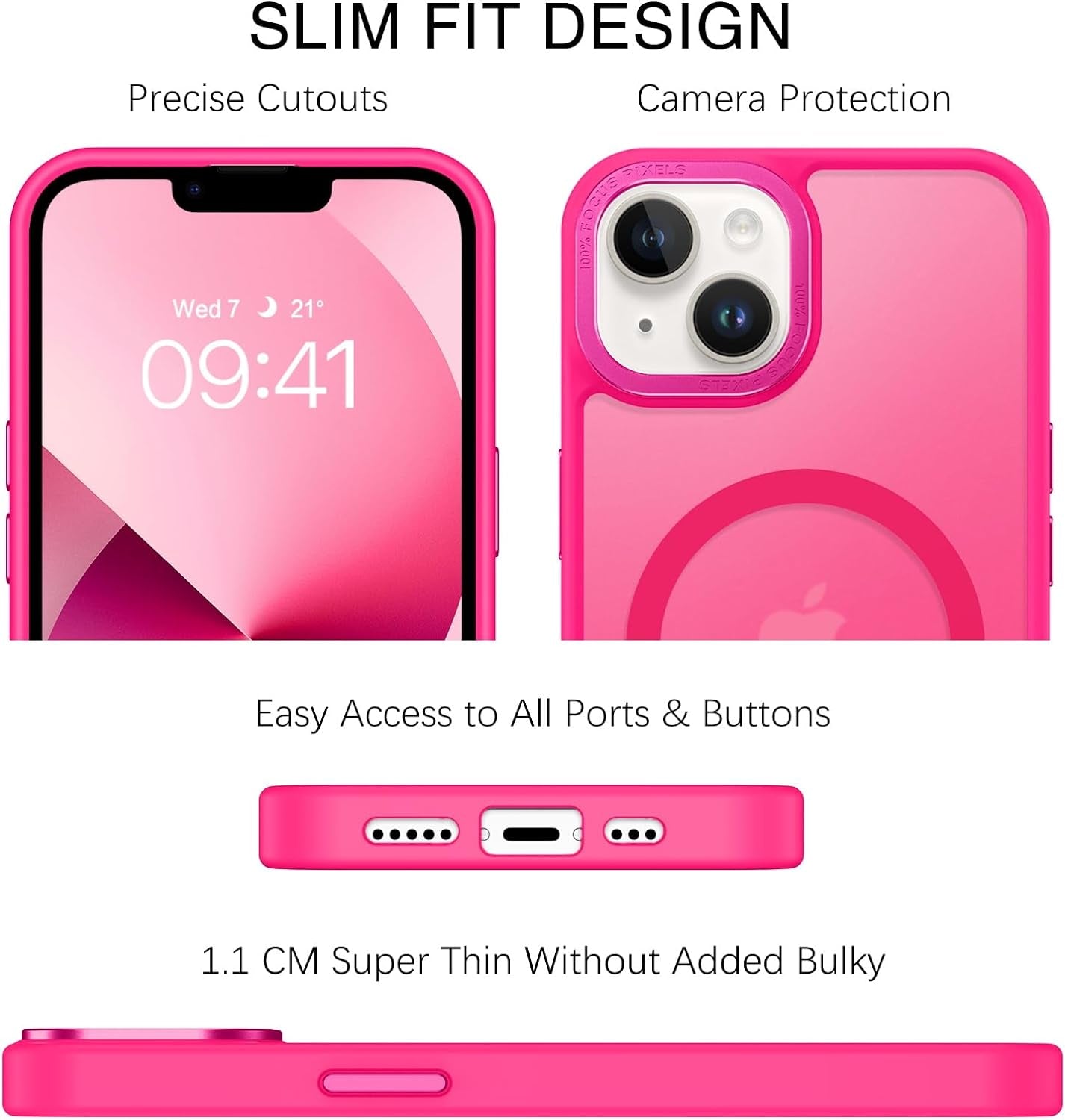 Magnetic for Iphone 13 Case & Iphone 14 Case [Compatible with Magsafe] Translucent Matte Phone Case Iphone 13/14 Slim Shockproof Women Men Protective Cover for Iphone 13/14 6.1", Hot Pink