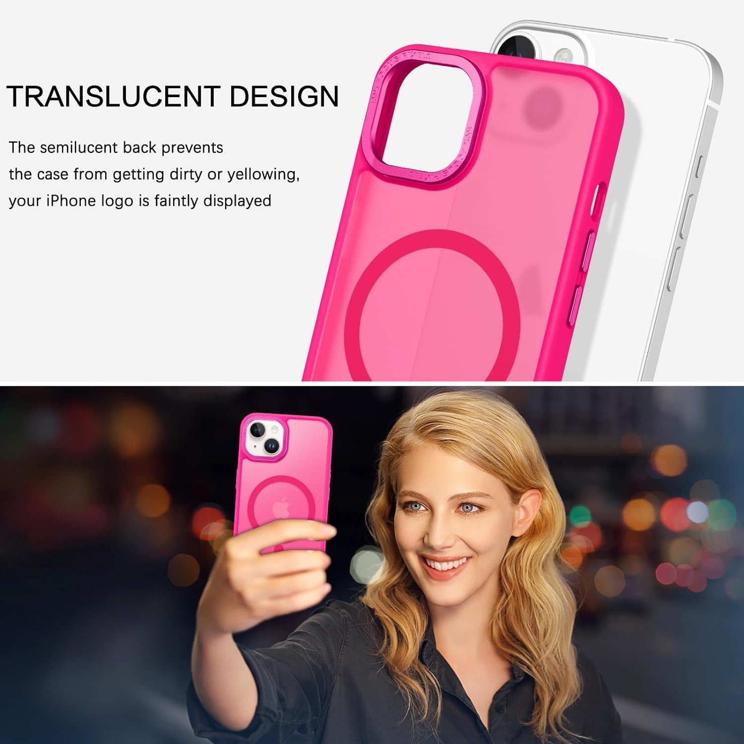 Magnetic for Iphone 13 Case & Iphone 14 Case [Compatible with Magsafe] Translucent Matte Phone Case Iphone 13/14 Slim Shockproof Women Men Protective Cover for Iphone 13/14 6.1", Hot Pink