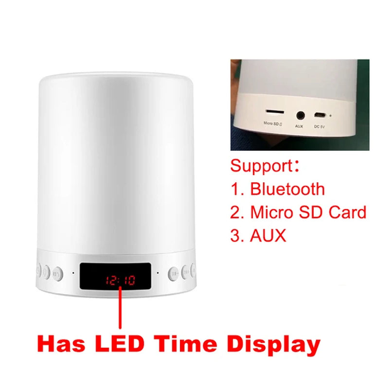 Colorful Night Light with Wireless Bluetooth Speaker Smart Portable Touch Control Colors LED Desk Table Lamp Support TF Card AUX